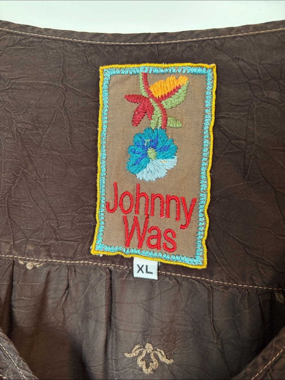 Johnny Was brown embroidered boho tunic blouse XL - Picture 2 of 7